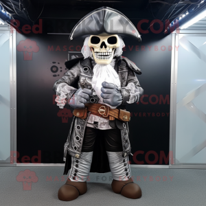 Silver Pirate mascot costume character dressed with Biker Jacket and Foot pads