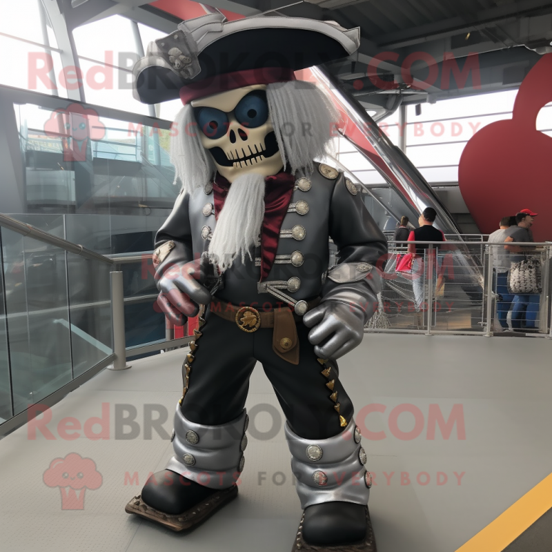 Silver Pirate mascot costume character dressed with Biker Jacket and Foot pads