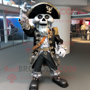 Silver Pirate mascot costume character dressed with Biker Jacket and Foot pads
