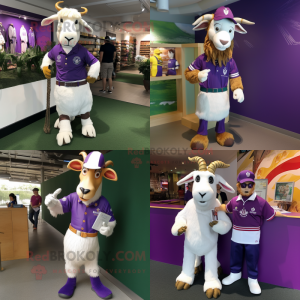 Purple Boer goat mascot costume character dressed with Polo Shirt and Watches
