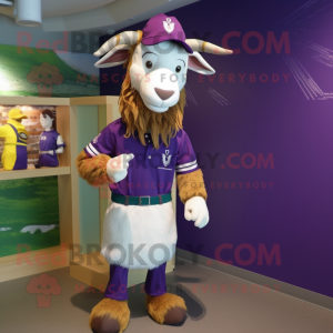 Purple Boer goat mascot costume character dressed with Polo Shirt and Watches