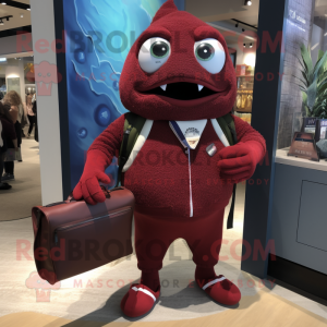Maroon Piranha mascot costume character dressed with Cardigan and Handbags