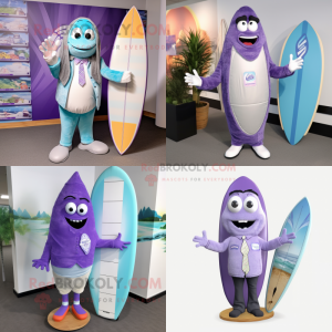 Lavender Surfboard mascot costume character dressed with Blazer and Cummerbunds