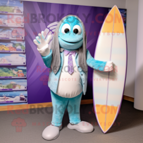 Lavender Surfboard mascot costume character dressed with Blazer and Cummerbunds