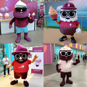 Maroon Cupcake mascot costume character dressed with Shorts and Sunglasses