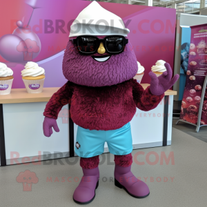 Maroon Cupcake mascot costume character dressed with Shorts and Sunglasses