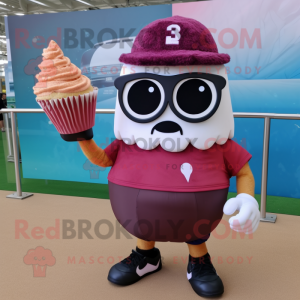 Maroon Cupcake mascot costume character dressed with Shorts and Sunglasses