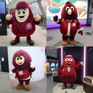 Maroon Potato mascot costume character dressed with Jacket and Bracelets