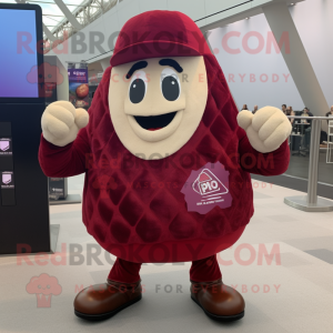 Maroon Potato mascot costume character dressed with Jacket and Bracelets