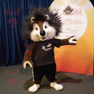 Black Porcupine mascot costume character dressed with Henley Tee and Bow ties