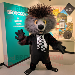 Black Porcupine mascot costume character dressed with Henley Tee and Bow ties