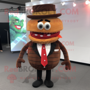 Brown Hamburger mascot costume character dressed with Waistcoat and Ties