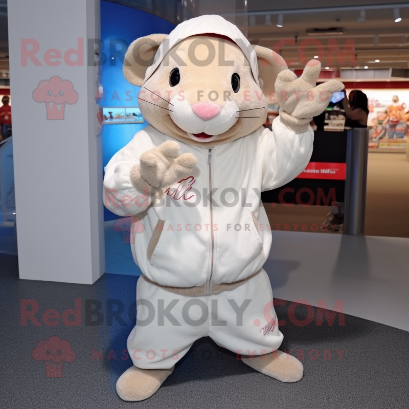Beige Rat mascot costume character dressed with Hoodie and Caps Beige Rat mascot costume character dressed with Hoodie and Caps