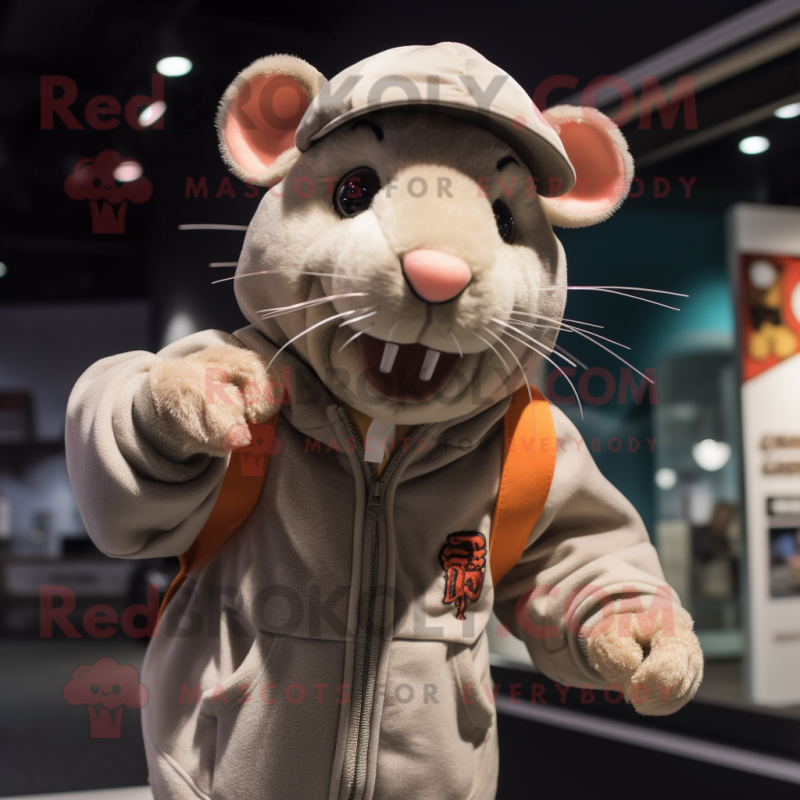 Beige Rat mascot costume character dressed with Hoodie and Caps Beige Rat mascot costume character dressed with Hoodie and Caps