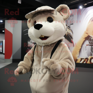 Beige Rat mascot costume character dressed with Hoodie and Caps