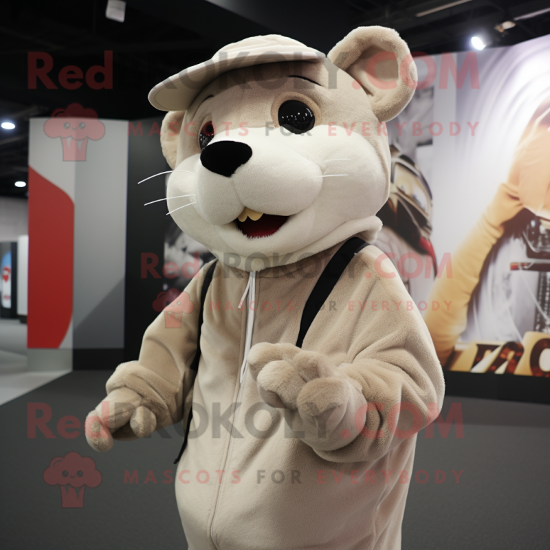 Beige Rat mascot costume character dressed with Hoodie and Caps Beige Rat mascot costume character dressed with Hoodie and Caps