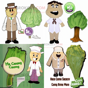 Tan Cabbage mascot costume character dressed with Henley Tee and Tie pins