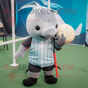 Gray Narwhal mascot costume character dressed with Rugby Shirt and Suspenders