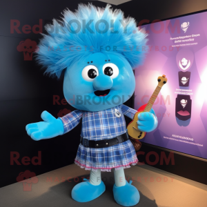Sky Blue Bagpipe mascot costume character dressed with Flare Jeans and Hair clips