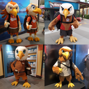 Rust Bald Eagle mascot costume character dressed with Mini Skirt and Backpacks