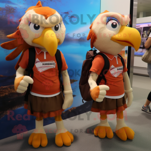 Rust Bald Eagle mascot costume character dressed with Mini Skirt and Backpacks