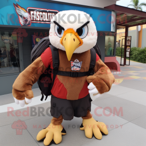 Rust Bald Eagle mascot costume character dressed with Mini Skirt and Backpacks