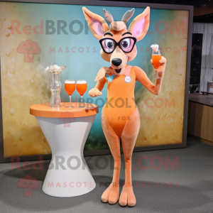 Peach Gazelle mascot costume character dressed with Cocktail Dress and Eyeglasses