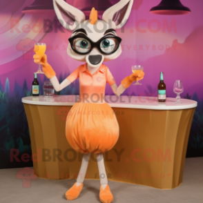 Peach Gazelle mascot costume character dressed with Cocktail Dress and Eyeglasses