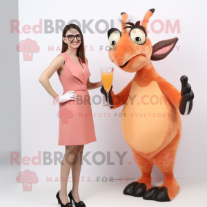 Peach Gazelle mascot costume character dressed with Cocktail Dress and Eyeglasses