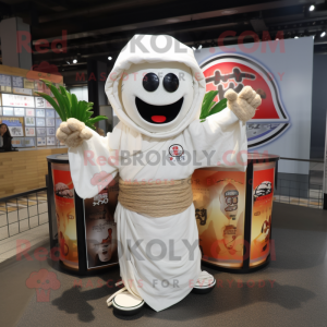 White Ramen mascot costume character dressed with Cover-up and Cufflinks
