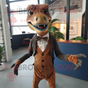 nan Utahraptor mascot costume character dressed with Suit and Suspenders