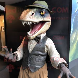 nan Utahraptor mascot costume character dressed with Suit and Suspenders