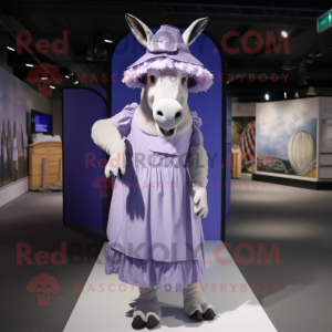 Lavender Donkey mascot costume character dressed with Pleated Skirt and Caps