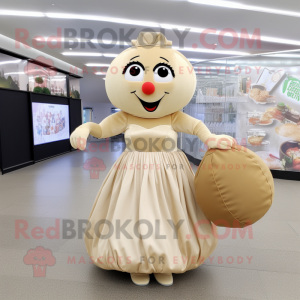 Beige Potato mascot costume character dressed with Ball Gown and Tote bags