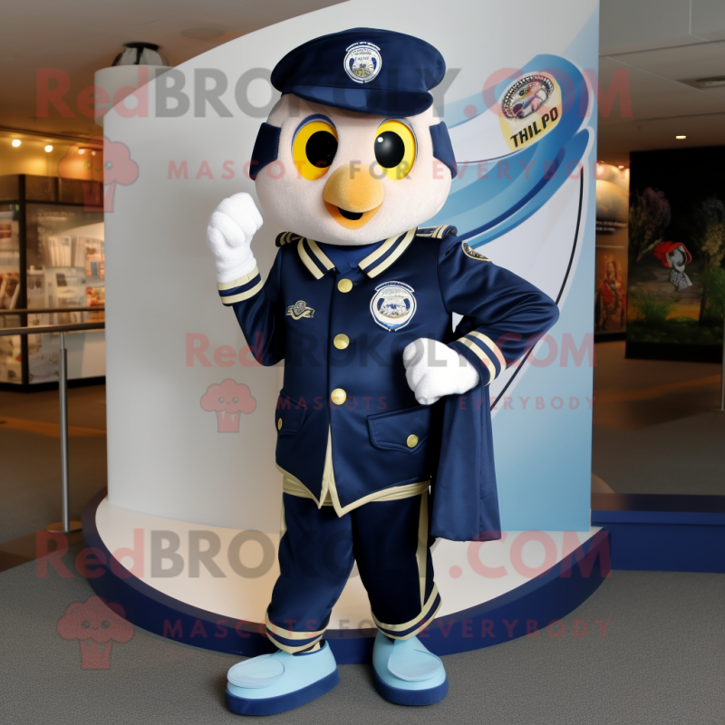 Navy Gyro mascot costume character dressed with Jacket and Shoe clips Navy Gyro mascot costume character dressed with Jacket and Shoe clips