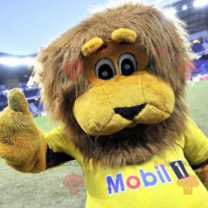 Mascotte de lion jaune avec une crinière marron - Redbrokoly.com