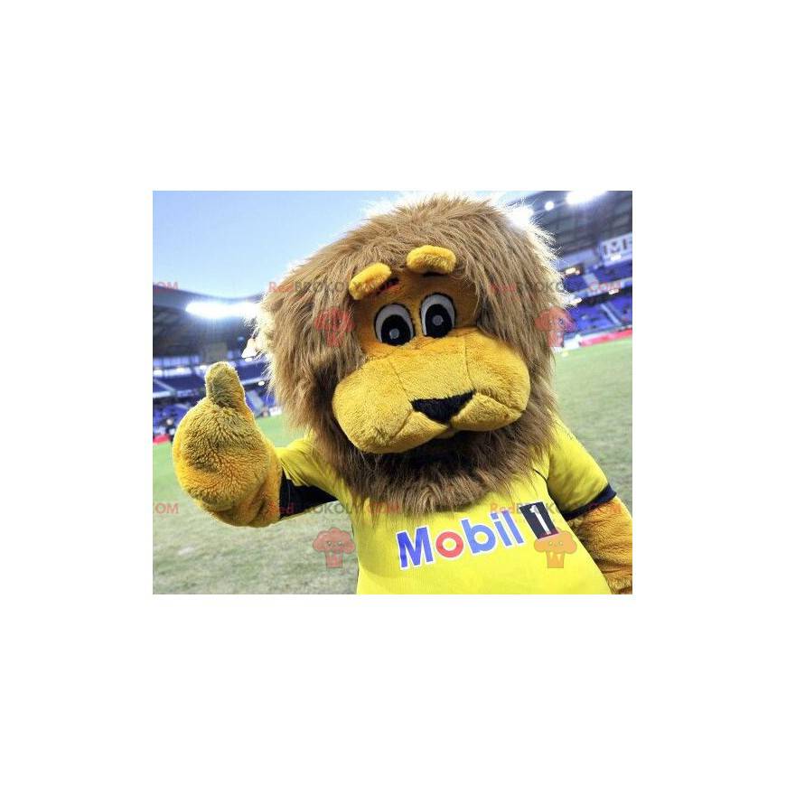 Mascotte de lion jaune avec une crinière marron - Redbrokoly.com