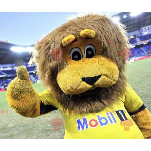 Gelbes Löwenmaskottchen mit einer braunen Mähne - Redbrokoly.com