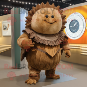 Brown Glyptodon mascot costume character dressed with Pleated Skirt and Digital watches