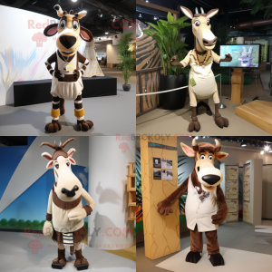 Cream Okapi mascot costume character dressed with Waistcoat and Shoe laces