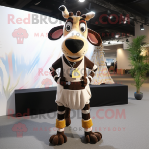 Cream Okapi mascot costume character dressed with Waistcoat and Shoe laces