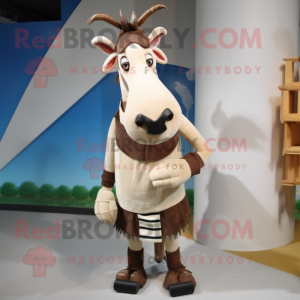 Cream Okapi mascot costume character dressed with Waistcoat and Shoe laces
