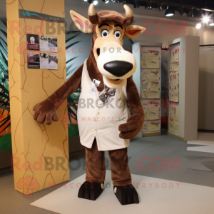 Cream Okapi mascot costume character dressed with Waistcoat and Shoe laces