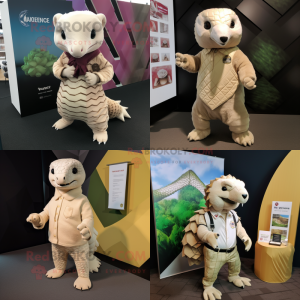 Cream Pangolin mascot costume character dressed with T-Shirt and Pocket squares