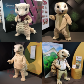 Cream Pangolin mascot costume character dressed with T-Shirt and Pocket squares