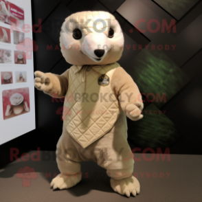 Cream Pangolin mascot costume character dressed with T-Shirt and Pocket squares