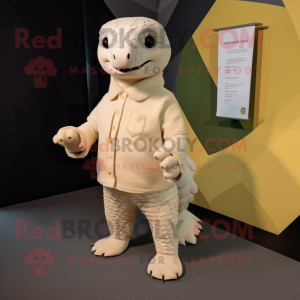 Cream Pangolin mascot costume character dressed with T-Shirt and Pocket squares
