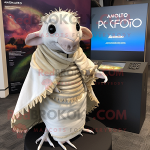 White Armadillo mascot costume character dressed with Cover-up and Scarves