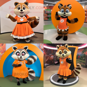 Orange Raccoon mascot costume character dressed with Circle Skirt and Earrings