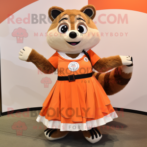 Orange Raccoon mascot costume character dressed with Circle Skirt and Earrings